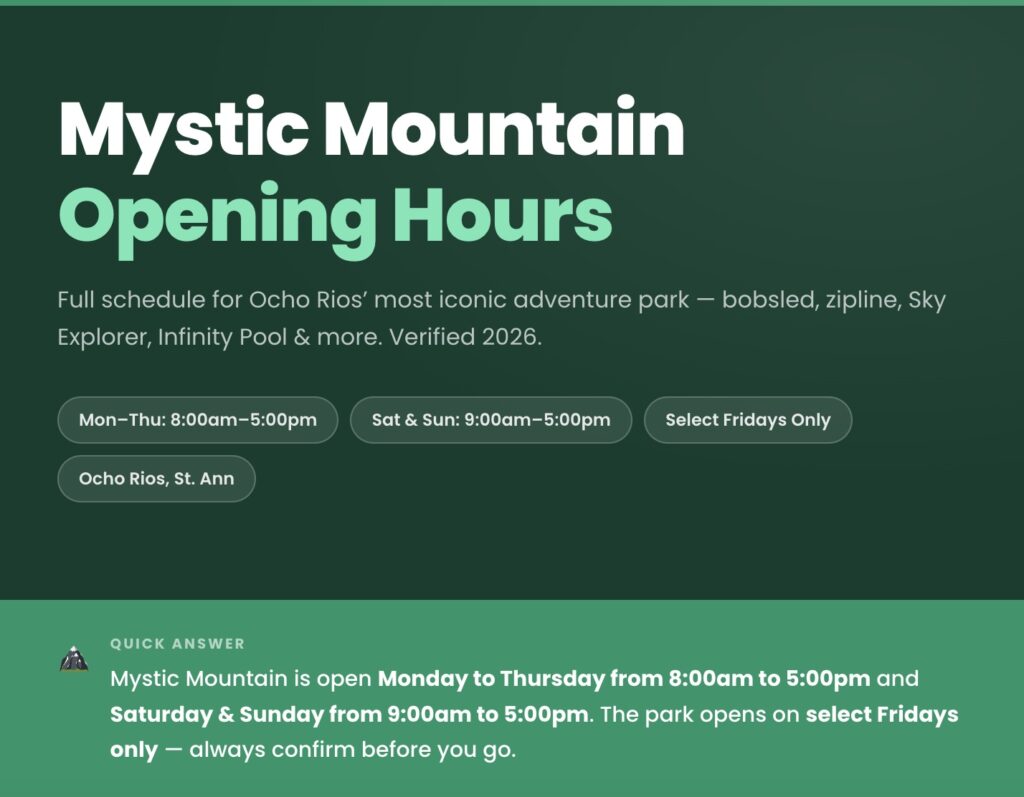 Mystic Mountain Opening Hours