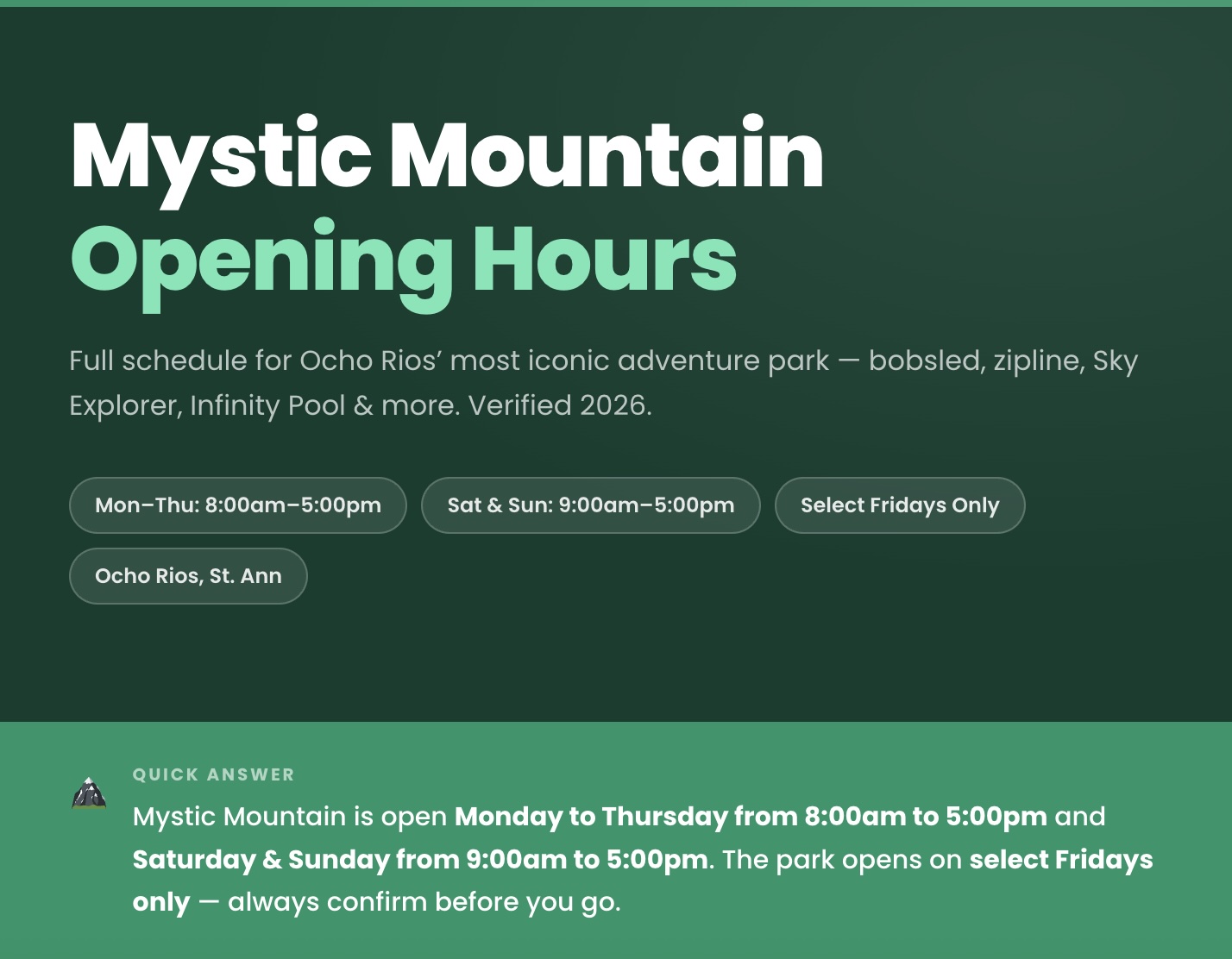 Mystic Mountain Opening Hours