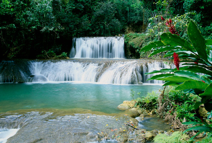 YS Falls Jamaica natural pool — the complementary swimming pool at YS Falls with smooth river pebblestone floor