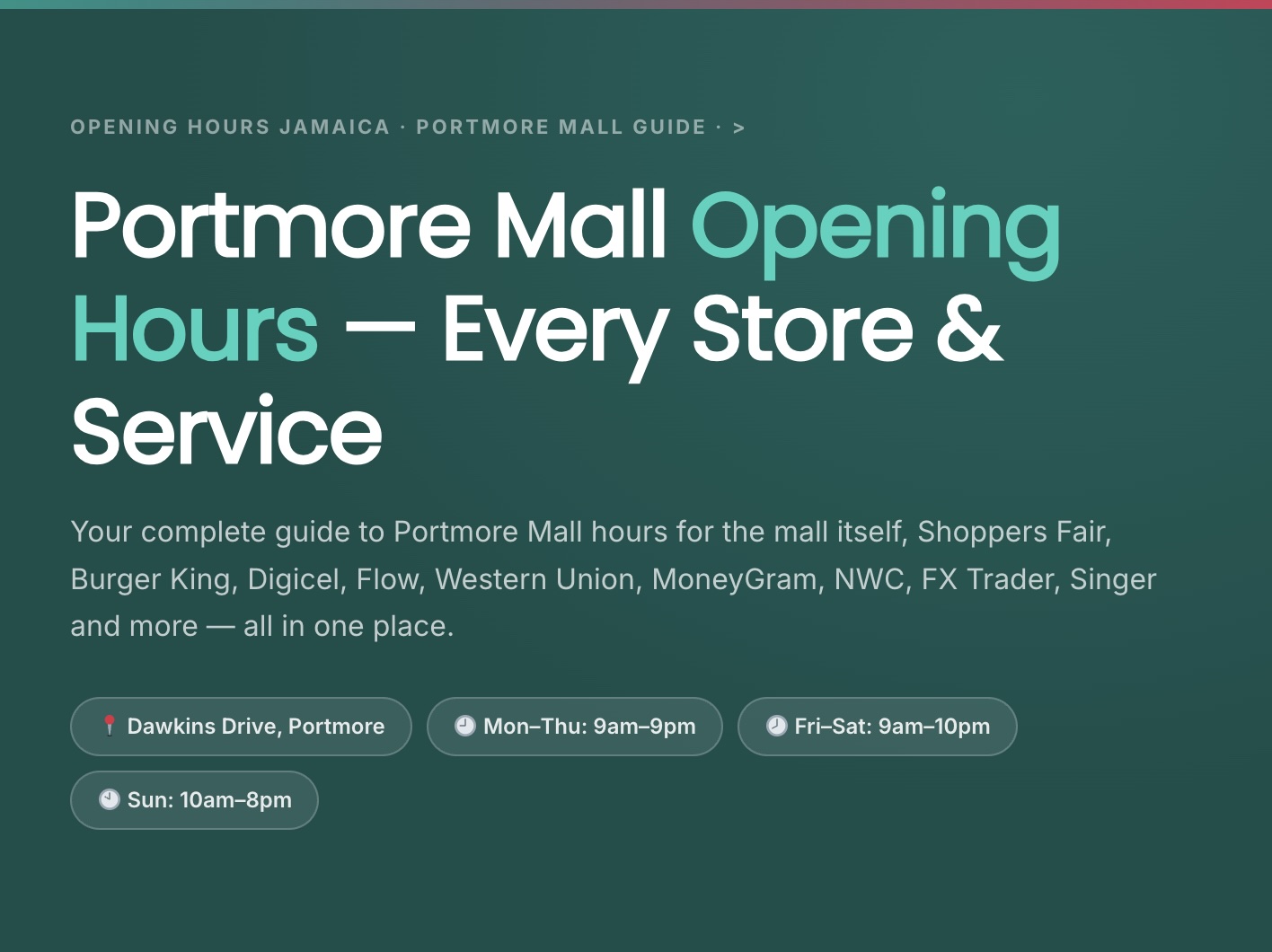 Portmore Mall Opening Hours
