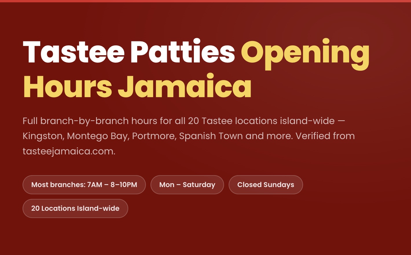 Tastee Patties Opening Hours Jamaica
